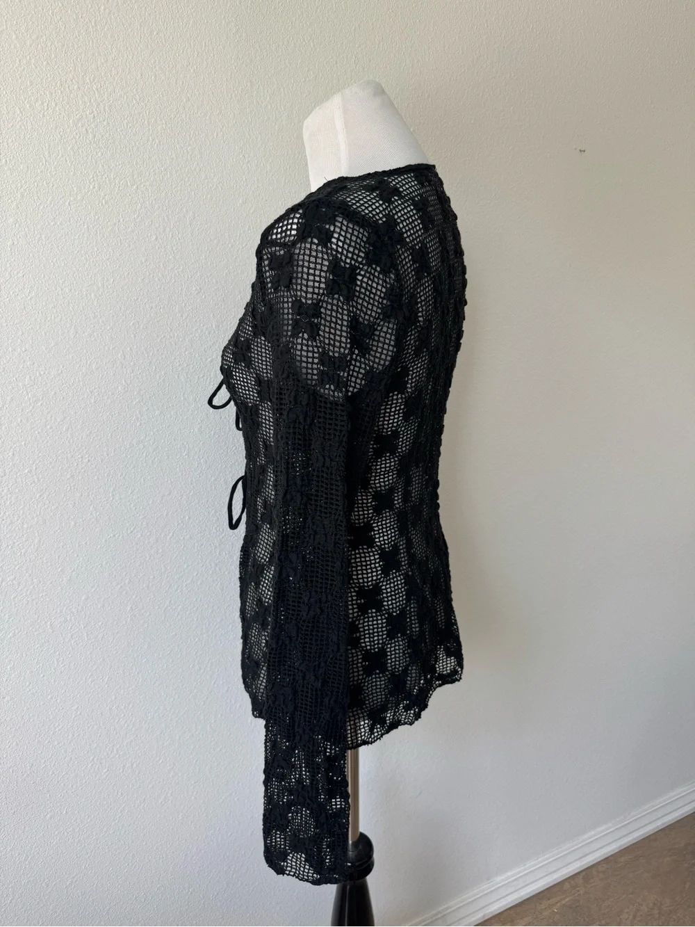 NWT Free People Black Crochet Tie-Front Women's Top